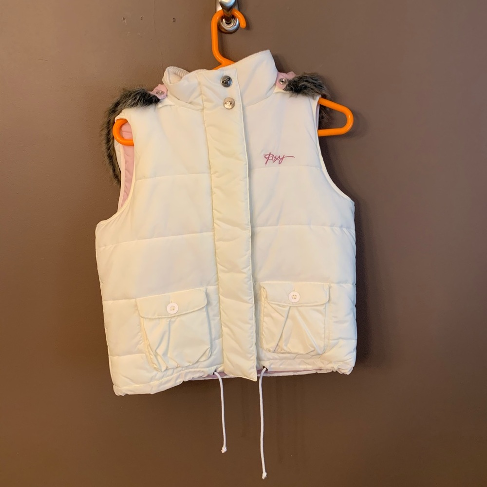 Roxy Winter Puffer Vest with Faux Fur Hood